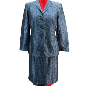 Travis Ayers Vintage Silk Blue Purple Floral Embroidered Skirt Suit Women 14